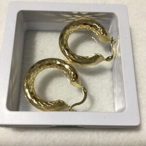 Laminated Gold Hoop Earrings Women's Twisted Textured Lightweight FashionJewelry